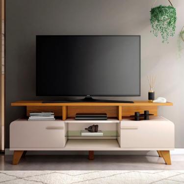 Imagem de Rack Bancada De Tv 60 Pol 160cm Essenza Cinamomo/off - Hb Móveis