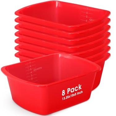 Imagem de Honeydak Pacote com 8 lavatórios de plástico para lavatórios vermelhos de 7 litros baldes graduados retangulares de plástico para cabeceira de hospital bacia de imersão para limpeza de pés e banho de