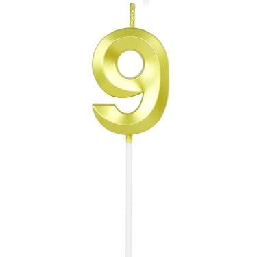 Imagem de Vela de aniversário número 9 dourada metálica, cera de longa duração, decorações de aniversário e festa de aniversário