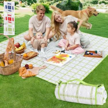 Imagem de Alvantor Cobertor extra grande para piquenique ao ar livre, 203 cm x 203 cm, impermeável, dobrável, tapete de piquenique portátil para viagens, parque e praia, à prova de areia, macio e durável, verde