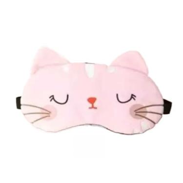 Imagem de Máscara De Dormir Tapa Olhos Descanso Bolsa Gel Gato Gatinho Para Adultos e Gat(Rosa + Protetor Auricular,1kit)