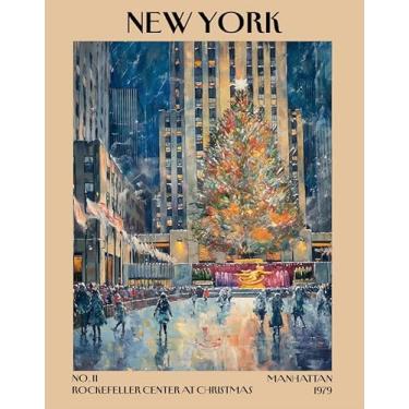 Imagem de K&L DESIGN CO. Impressão de arte de parede retrô vintage de Nova York - Pôster sem moldura 28 x 35 cm - Lembranças da cidade de Nova York, decoração de parede colorida bonita e moderna (árvore de