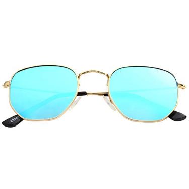 Imagem de Kursan Óculos de sol pequenos redondos metálicos polarizados para homens e mulheres com lentes espelhadas clássicas, Moldura dourada/espelhada azul