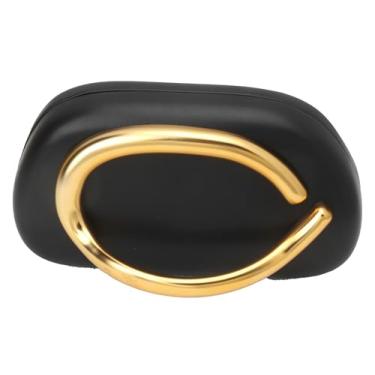 Imagem de Bolsa clutch de acrílico para mulheres, bolsa de mão para noite, formal, transversal, corrente elegante, ombro para festa, detalhe oval, alça vintage, Preto, 18.5 x 6 x 10 cm / 7.28 x 2.36 x 3.94
