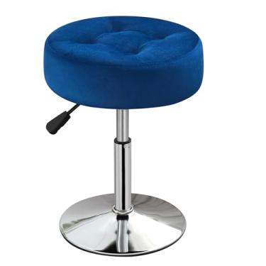 Imagem de Xenothos Cadeira giratória otomana para sala de maquiagem, cadeira para penteadeira, altura ajustável, azul veludo