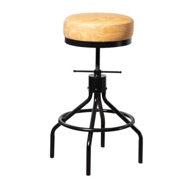 Imagem de CHIDOCHILO Banquetas giratórias giratórias ajustáveis de couro PU moderno 71 cm redondo frente única banco de metal industrial cadeira de bar para ilha de cozinha (1, couro PU de madeira de freixo)