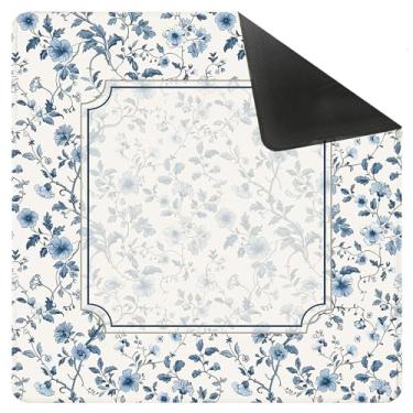 Imagem de Yhtrg Blue Chinoiserie Floral Mahjong Mat for Table 31.5 x 31.5 in, Vintage Blue and White Oriental Chinese Anti-Slip Mahjong Table Cover Tablecloth for Poker Board Card Tile Game Dominoes