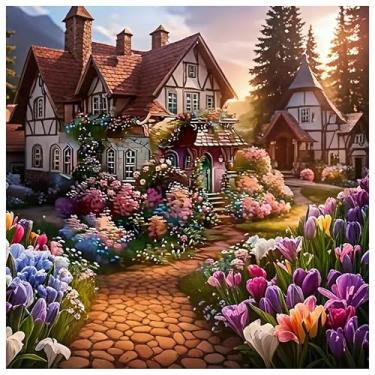 Imagem de Kits de ponto cruz estampado com flores para adultos - kits de bordado rural para iniciantes e adultos, kits de ponto cruz contados com 11 CT para adultos, artesanato, 35,5 x 35,5 cm