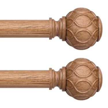 Imagem de Wolistsa Pacote com 2 varões de cortina de madeira para janelas de 112 a 213 cm, varão de cortina decorativo vintage Boho para serviço pesado ajustável, mastro rústico de cortina de fazenda com