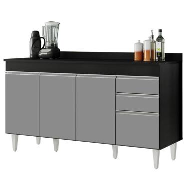 Imagem de Balcão Gabinete Com Tampo 150Cm Marrocos Preto/Cinza - Lumil