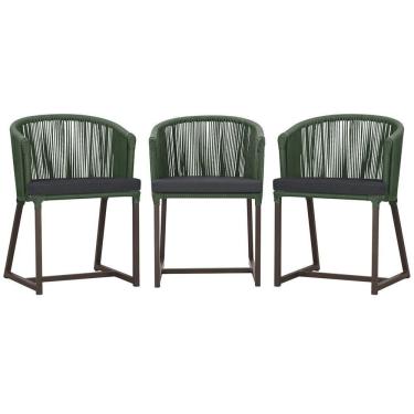 Imagem de 3 Cadeiras De Jantar Noronha Marrom Corda Náutica E11 Trama Verde
