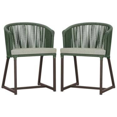 Imagem de 2 Cadeiras De Jantar Noronha Marrom Corda Náutica E3 Trama Verde