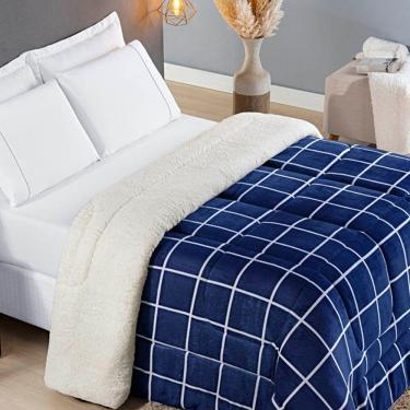 Imagem de Edredom Coberdrom Austim Solteiro Original Sherpa E Manta - Marinho
