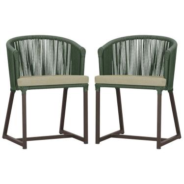 Imagem de 2 Cadeiras De Jantar Noronha Marrom Corda Náutica E7 Trama Verde
