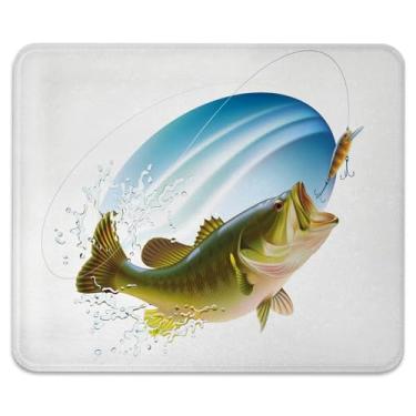 Imagem de Tapete de mouse antiderrapante para jogos e escritório com bordas costuradas 24 x 19 cm, robalo de boca grande pegando uma mordida em spray de água, salpicos selvagens, durável, superfície lisa tapete
