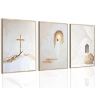 Imagem de Jesus Wall Art Christian Canvas Wall Decor Modern Religious Aesthetic Painting Bible Catholic Poster He is Risen Pictures Empty Tomb Cross Prints Artwork for Living Room 40 x 60 cm sem moldura