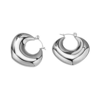 Imagem de Bloomstone, Brincos modernos de argola de coração grosso banhado a ouro 18 K PVD – hipoalergênicos, brincos de aço inoxidável, aros de aço inoxidável, resistentes a manchas, aros impermeáveis para