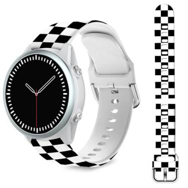 Imagem de TopPerfekt Pulseira compatível com relógio Garmin Forerunner 965 – pulseira de substituição de silicone macio quadriculado para relógio inteligente 965 para mulheres e homens – preto/branco