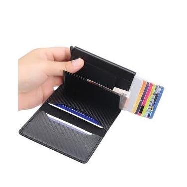 Imagem de Carteira Futuro RFID Slim Porta Cartões Antifurto – Couro Sintético Premium com Ejeção Automática e Bloqueio por Aproximação