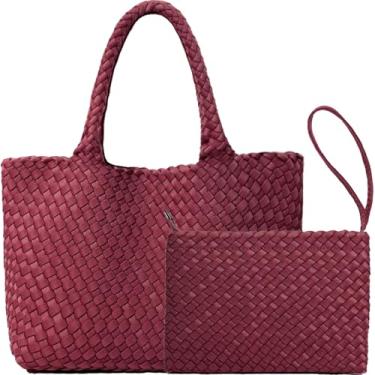 Imagem de JINMANXUE Bolsa feminina de neoprene de tecido de grande capacidade, bolsa de ombro casual feita à mão, Ancora Red, One Size