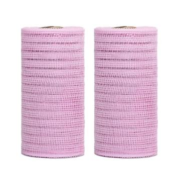 Imagem de JStnana 2 rolos de fita de malha rosa para artesanato de grinaldas, 15,8 cm x 7,6 m por rolo, prata, folha metálica, decorativa, tela decorativa, tecido de malha para árvore de Natal, guirlanda, cesta