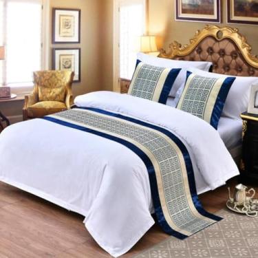 Imagem de Cachecol de corredor de cama de hotel, corredores de cama e cachecóis, decoração suave e confortável, antiderrapante, sem rugas, perfeito para quarto principal, decoração de casa estilo hotel - azul |