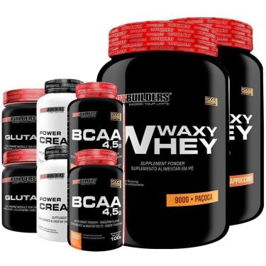 Imagem de Kit 2x Whey Protein Waxy Whey 900g+2x creatina 100gr+2 glutamina 300gr +2x BCAA 4,5 100gr-BB-Unissex