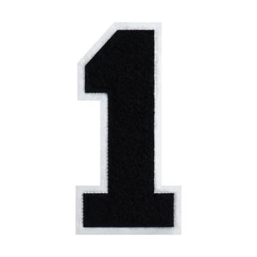 Imagem de Patch número 1 de chenille preto de 15 cm com borda branca para passar a ferro ou costurar para uniformes escolares, jaquetas de projetos faça você mesmo, design clássico e durável (01)