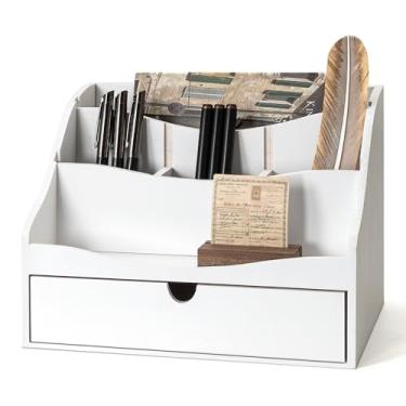 Imagem de Organizador de correio de madeira de pinho para mesa - encantador classificador de correspondência de bancada de fazenda para mesa de escritório e decoração de casa - Suporte de correio com divisor