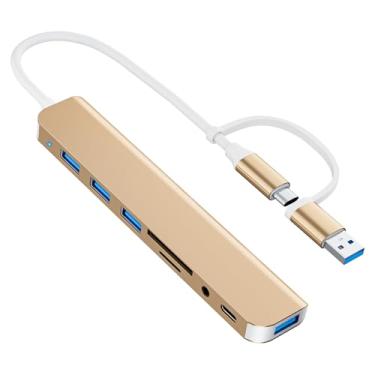 Imagem de Adaptador multiportas USB C/USB Hub, hub USB 3.0, alumínio 8 em 1, divisor USB com leitor de cartão SD/TF, 1 USB 3.0, 3 USB 2.0, 1 USB C e saída de áudio de 3,5 mm para MacBook Pro Air, iPad Pro