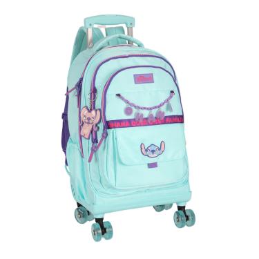 Imagem de Mochila de Rodinhas G Stitch Disney Luxcel | Turquesa e Roxo | Ohana | Com Chaveiro Fofo