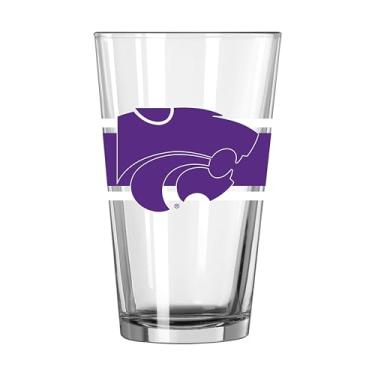 Imagem de Logo Brands NCAA Kansas State Wildcats Champion Listrado 473 ml Copo de cerveja - Vidro durável com listras ousadas da cor do time - Copos de borda resistente a lascas para fãs, portas traseiras