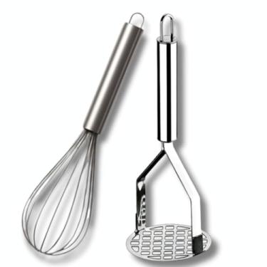 Imagem de Cozinha Inox 3 Peças | Amassador de Batatas Inox, Fouet, Espátula de Bolo Utensílios Domésticos(2 UNIDADES (FOUET, BATATA)