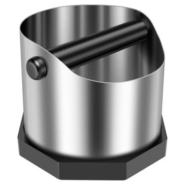 Imagem de Caixa de café expresso de aço inoxidável com barra de borracha e fundo antiderrapante, recipiente para grãos de café de grande capacidade para a maioria das máquinas de café expresso, bares de