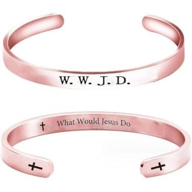 Imagem de COLORFUL BLING Presentes inspiradores de aço inoxidável para mulheres WWJD pulseira religiosa pulseira presentes cristãos, 1, Resina, Sem Pedra Preciosa