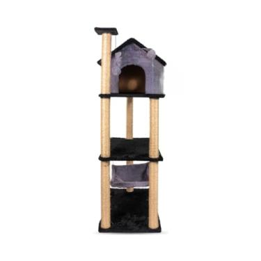 Imagem de Arranhador Para Gatos Casa E Playground Torre Andares Com Rede E Brinquedo Exclusivo(Lunar Black)