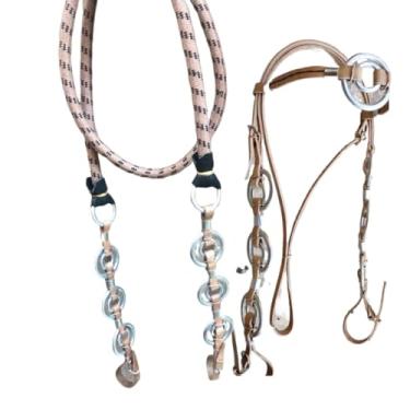 Imagem de Cabeçada Argolas Duplas Rédea Grossa Couro Legitimo Cavalo Muladeiro Muares (CARAMELO)