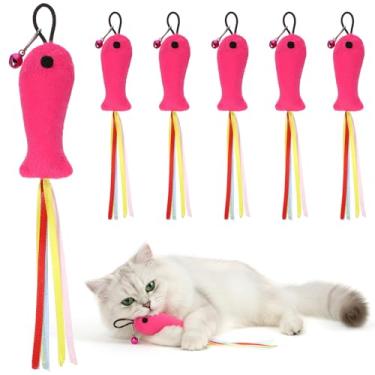 Imagem de 5 peças de brinquedos de erva de gato e peixe com enchimento de erva-dos-gatos, brinquedo de erva de gato rosa para gatos, gatos, peixes, brinquedo de pelúcia macia, acessórios premium com fitas para