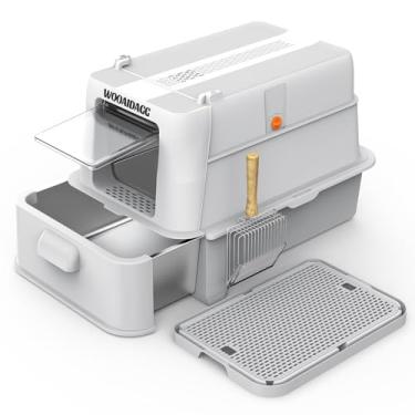 Imagem de Wooaidagg Caixa de areia para gatos de aço inoxidável fechada com controle de odor, design modular com gaveta e porta dobrável, fácil de limpar e lavar, interior antiaderente, tamanho extra grande