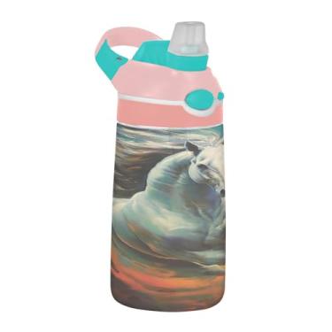 Imagem de ATTX Garrafa de água de 473 ml com pintura galopante de cavalo – Garrafa de água reutilizável Tritan Sports & Travel com canudo e tampa de bico pop-up #448