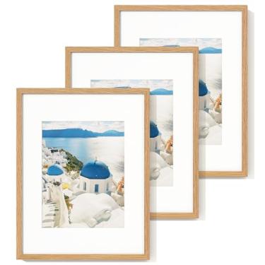 Imagem de Axeman Porta-retrato de 40 x 50 cm com tapete para 28 x 35 cm, conjunto de 3 molduras para pôster de madeira de carvalho maciço, carvalho natural