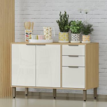 Imagem de Balcão De Pia Para Cozinha 3 Portas E 2 Gavetas 120cm (sem Cuba) - Glória Castanho-off White