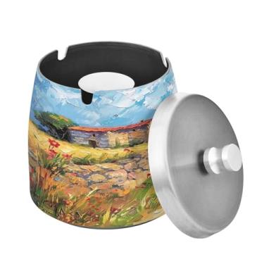 Imagem de Blueangle Cinzeiro doméstico camponês com tampa para cigarros, à prova de vento/chuva, aço inoxidável, sem fumaça, inodoro, cinzeiro para uso interno ou externo (393)