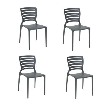 Imagem de Kit 4 Cadeiras Sofia Grafite Tramontina Encosto Vazado Horizontal 92237/007