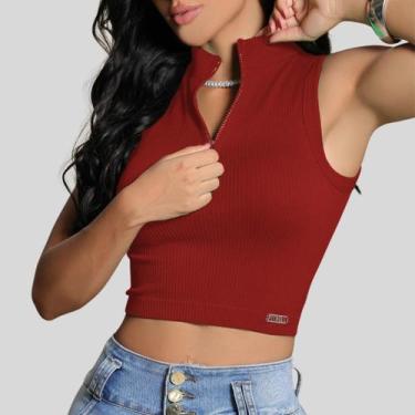 Imagem de Blusa Cropped Feminino Pit Bull Jeans Com Ziper 85813 Tamanho:GCor:Ver
