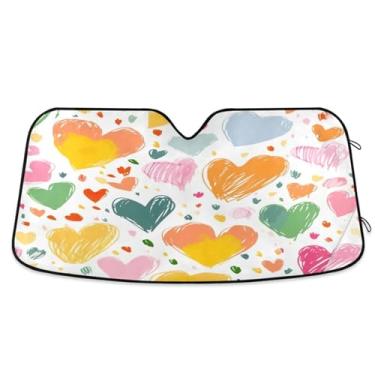 Imagem de ATTX Pára-brisas de carro colorido coração para-sol 139.7 cm x 70.1 cm escudo solar universal com proteção UV, persiana de janela frontal automática dobrável para caminhões Sedans SUVs #203