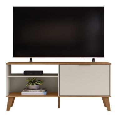 Imagem de Rack Bancada Madri 115cm Off White/nature Para Tv Até 50” - Peternella Móveis