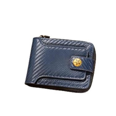 Imagem de Carteira masculina com zíper de fibra de carbono, mini carteira masculina dobrável portátil com fivela, vários compartimentos para identidade, Azul, Moderno