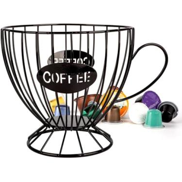 Imagem de Porta Cápsulas de Café em Metal Preto Formato Xícara 15x14x19cm Suporte Aramado Decorativo para Cozinha Bar Café Compatível Nespresso Dolce Gusto Linha Premium Mai Home