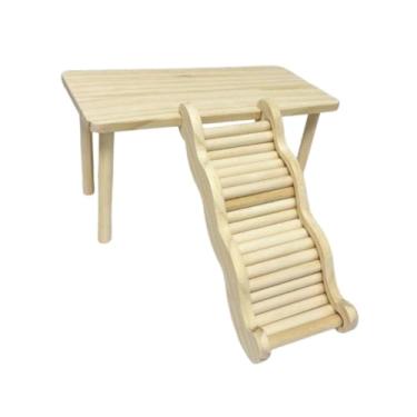 Imagem de Baoblaze Plataforma de madeira para hamster com escada, brinquedo decorativo para escalada, acessório para gaiola de degus e ratos, M Table and L Ladder
